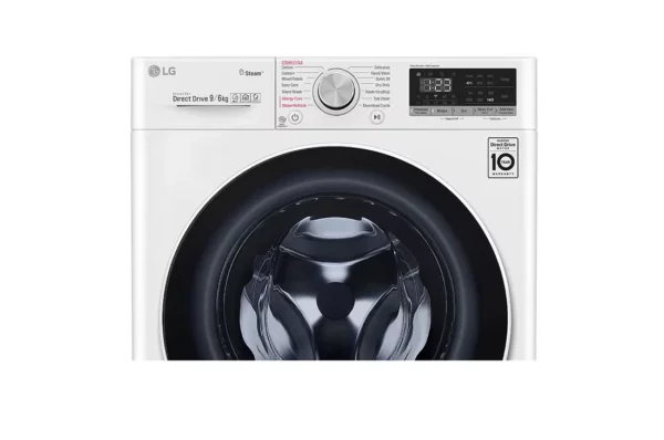 Top view, LG F4V5VGP0W washer dryer combo control panel, white