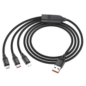 Hoco U104 3-In-1 Ultra 6A Fast Charging Data Cable (For Ip+Micro+Type-C)